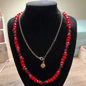 LIZ Claiborne 20” Rolo Red&Gold beaded necklace vintage